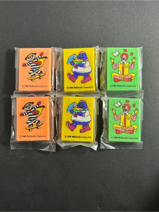 McDonald's Other - 6 Vintage McDonald's Ronald McDonald, The Hamburglar & Grimace Eraser Set